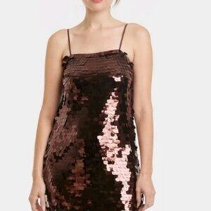 A New Day Sleeveless Paillette Sequin Mini Party Shift Dress Brown Size XS